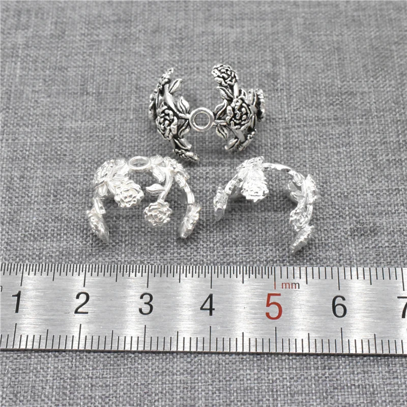 1 Piece Rose Flower Bead Cap Clamshell Crimp Cover in 925 Sterling Silver