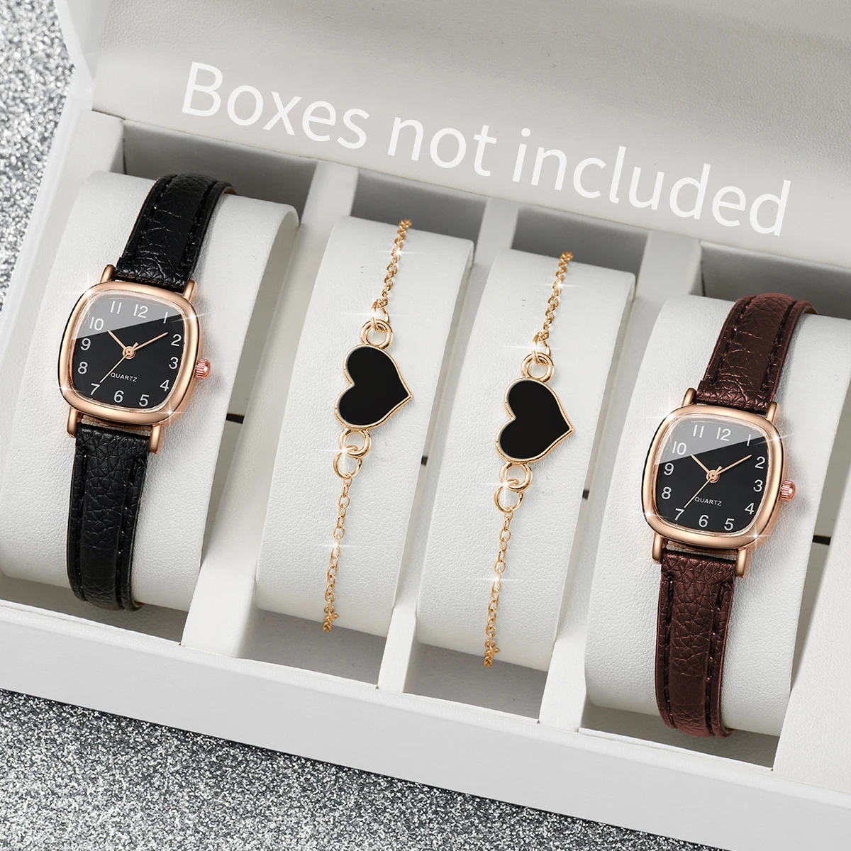 4PCs/Set Vintage High end Square Women\'s Watch Fashionable Digital dial Student Versatile Watch