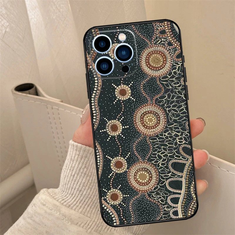 Aboriginal Art Print Phone Case For iPhone 16 15 14 13 12 11 Pro Max XS X XR 7 8 Plus 12 13 Mini Back Cover