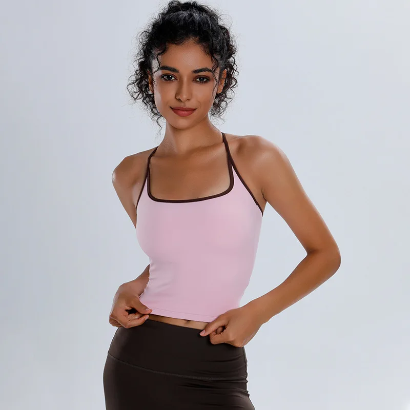 Women's Racerback Sports Bra, Shockproof Yoga Top with Naked Feel, Color Block Workout Bralette for Pilates & Gym