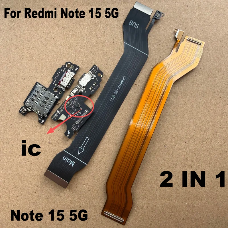 For Xiaomi Redmi Note 15 4G 5G USB Charging Port Mic Microphone Dock Connector Board + Main Motherboard Flex Cable Global