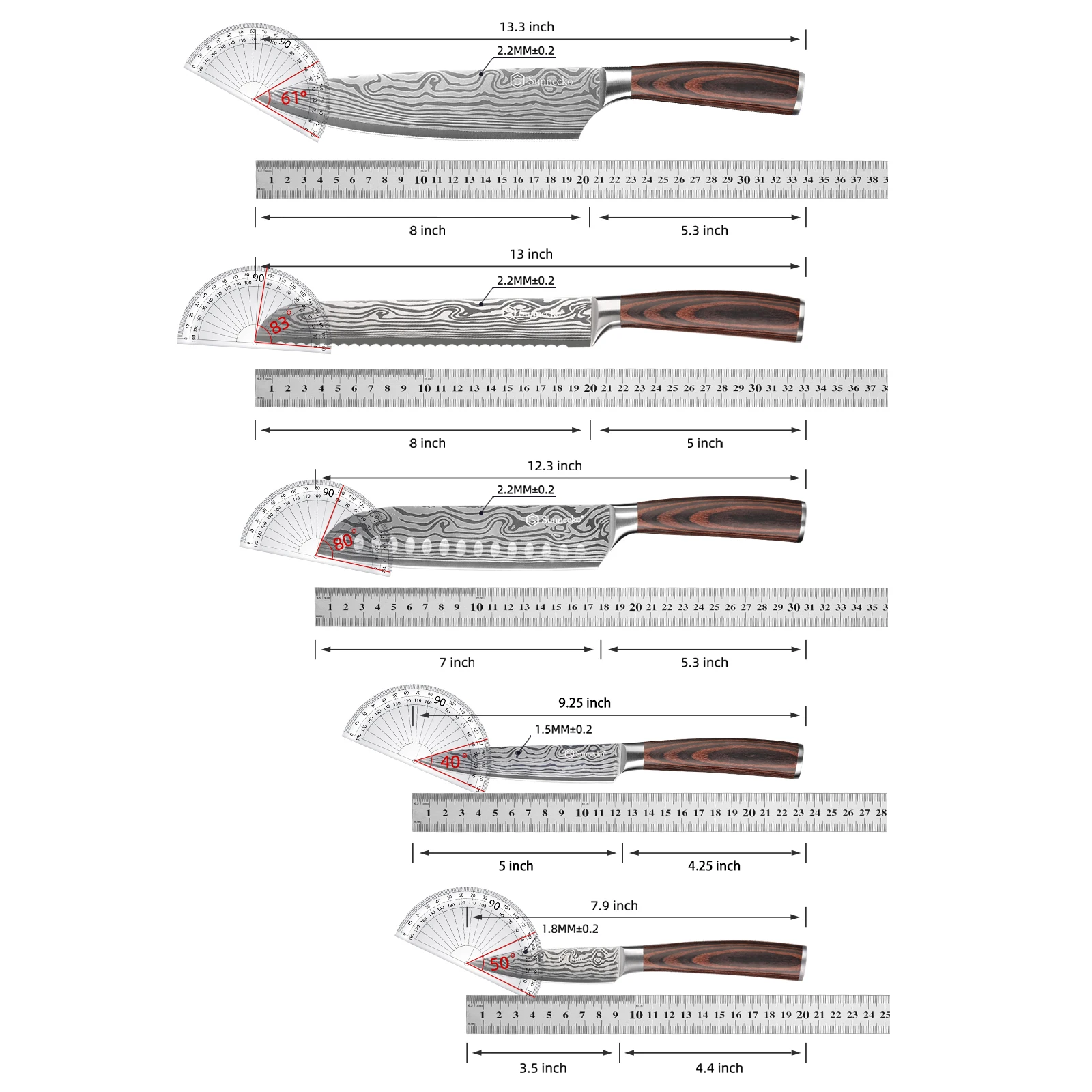 Sunnecko Chef\'s Knives Set Damascus Pattern Stainless Steel Kitchen Knife Slicing Tools Ultra Sharp Vegetable Meat Cutting Knife