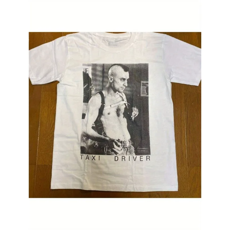 Taxi Driver Pattern Printed Short Sleeve T-shirt - Neutral Classic White Bohemian Style T-shirt Regular Edition
