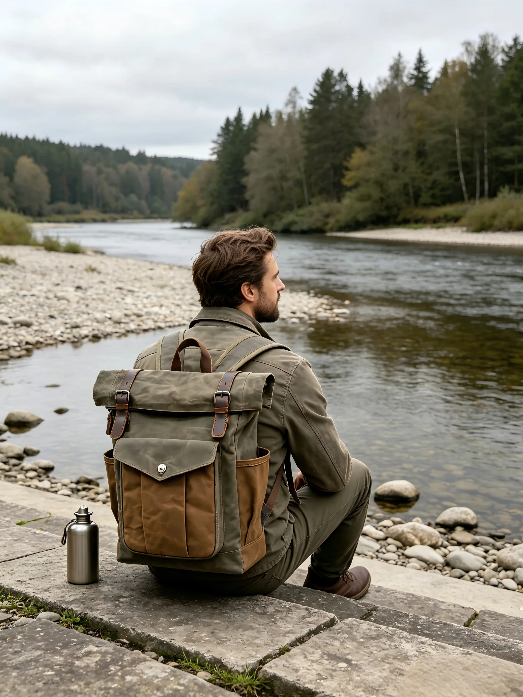 Unisex Vintage Batik Canvas Leather Travel Rucksack Large Capacity Waterproof Retro Daypack Backpack