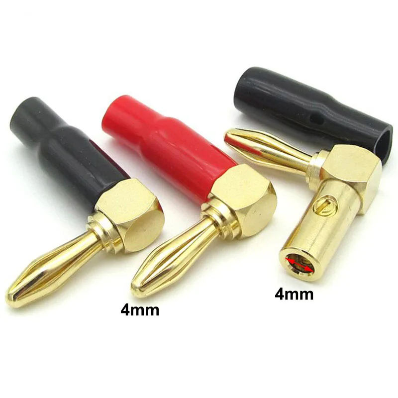 

1pair Red Black Gold Plated Copper 4mm L Banana Plug Connector jack Solder-Free Screw right angel straight Audio Speaker