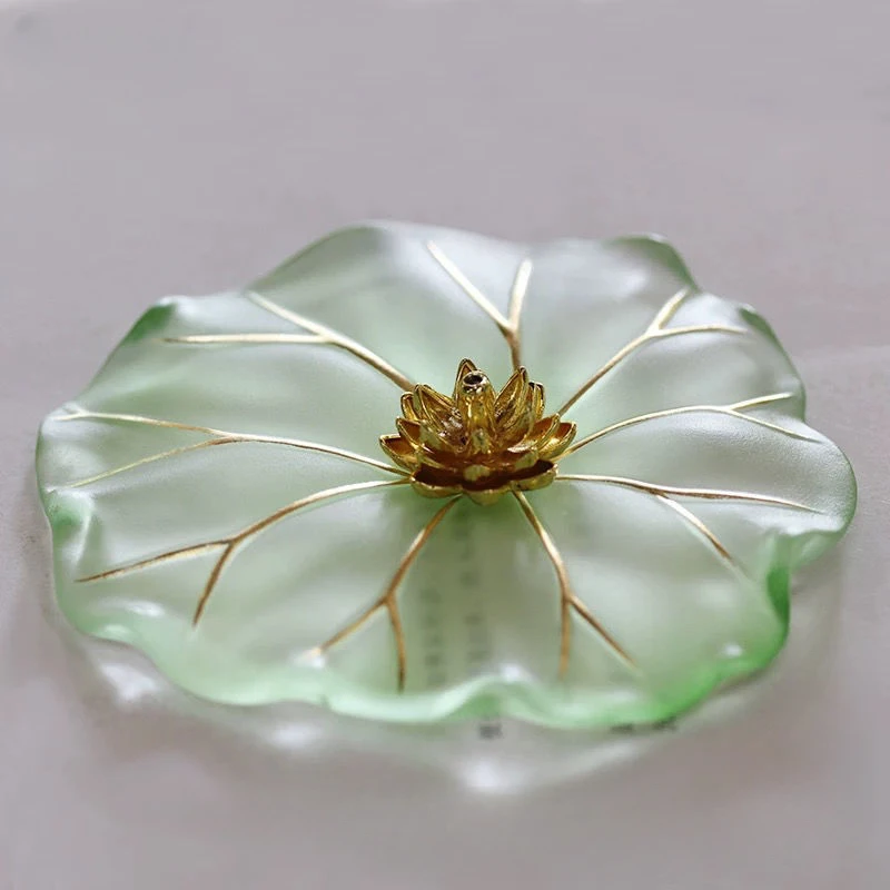 Unique Glass Incense Holder, Lotus Leaf Design, Ideal for Home Decoration