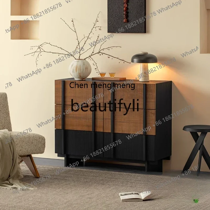 

XZQSolid wood locker, living room, bedroom combination storage cabinet, wabi sandy wind simple six-bucket side cabinet