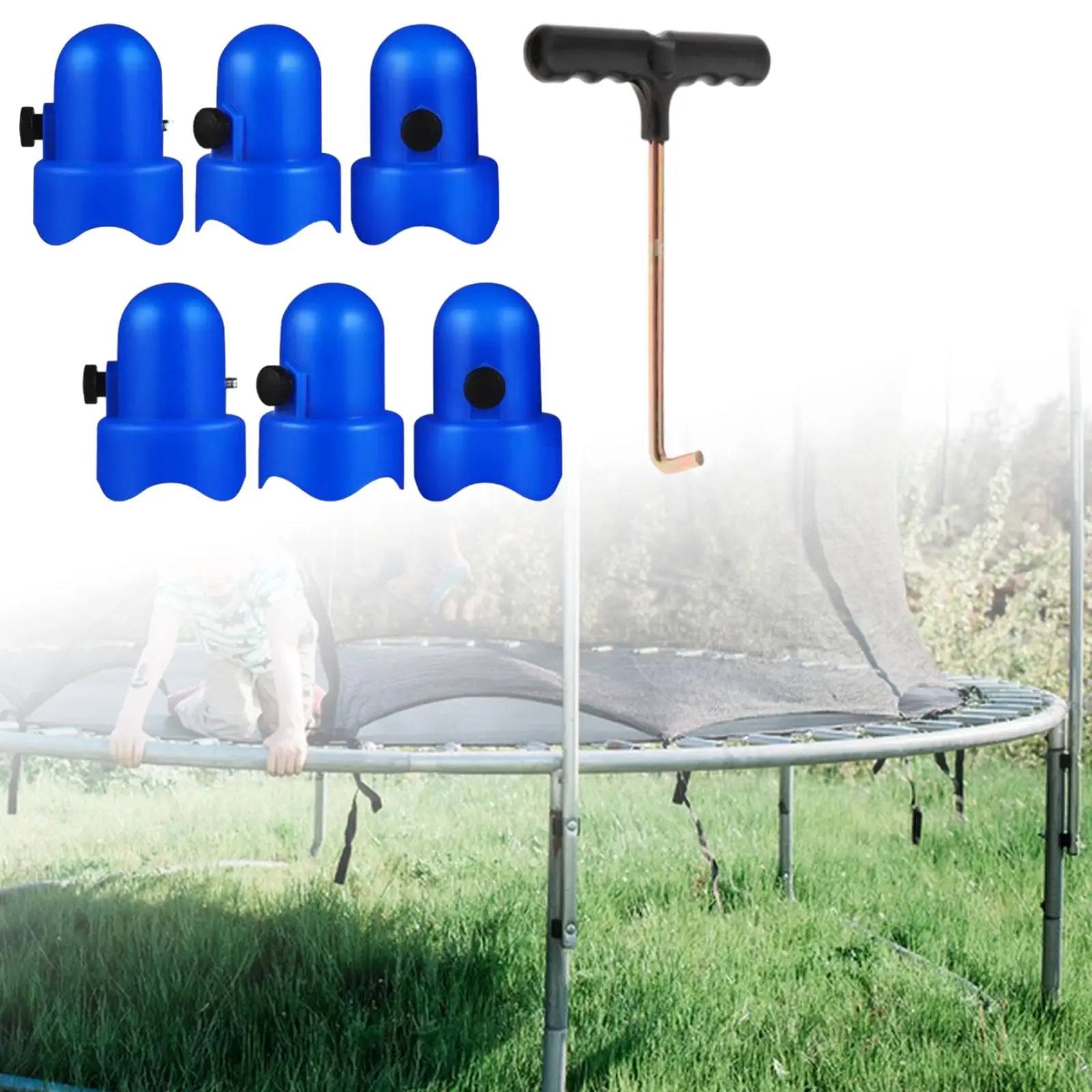 6x Trampoline Enclosure Pole Caps with Spring Pull Tool Only Fit in 38mm(1.5in) Diameter Pole Pipe Caps Trampoline Pole Top Caps