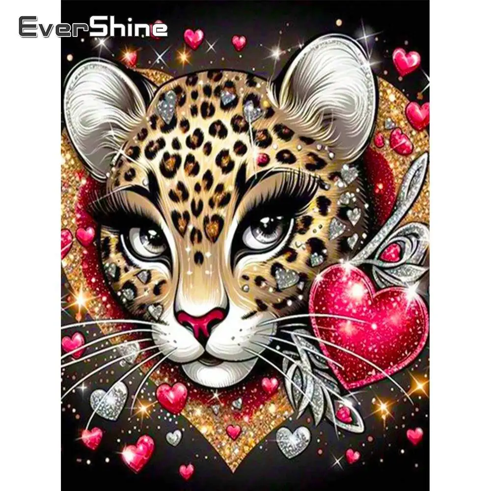 Evershine Voll Platz Runde Diamant Malerei Leopard Tier Neue Ankunft DIY Diamant Stickerei Herz Cartoon Handwerk