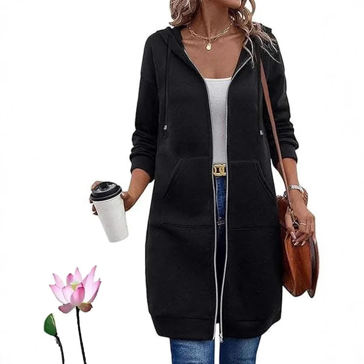 

2025 новые модные женские однотонные пальто на молнии с длинным рукавом и капюшоном, повседневные модные свободные утепленные пальто с карманами, женская одежда, куртки