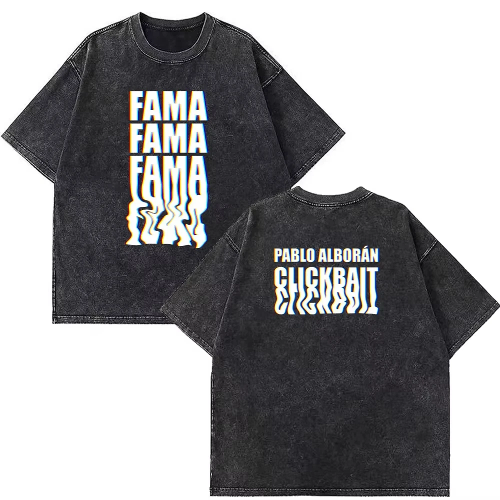 Camisetas Vintage Lavadas con la Portada del Álbum Clickbait del Cantante Pablo Alborán, Camisetas Harajuku Hip Hop para Hombre, Camisetas Casuales Holgadas a la Moda