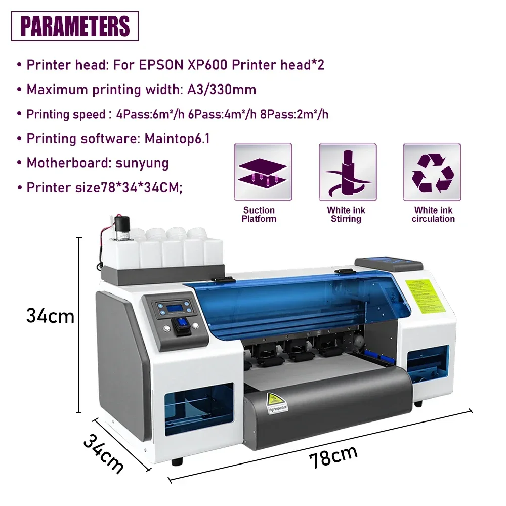 A3 DTF Printer A3 Dual Print Head XP600 DTF Direct To Film Transfer T-shirt Printing Machine For all Clothes fabric DTF Printer