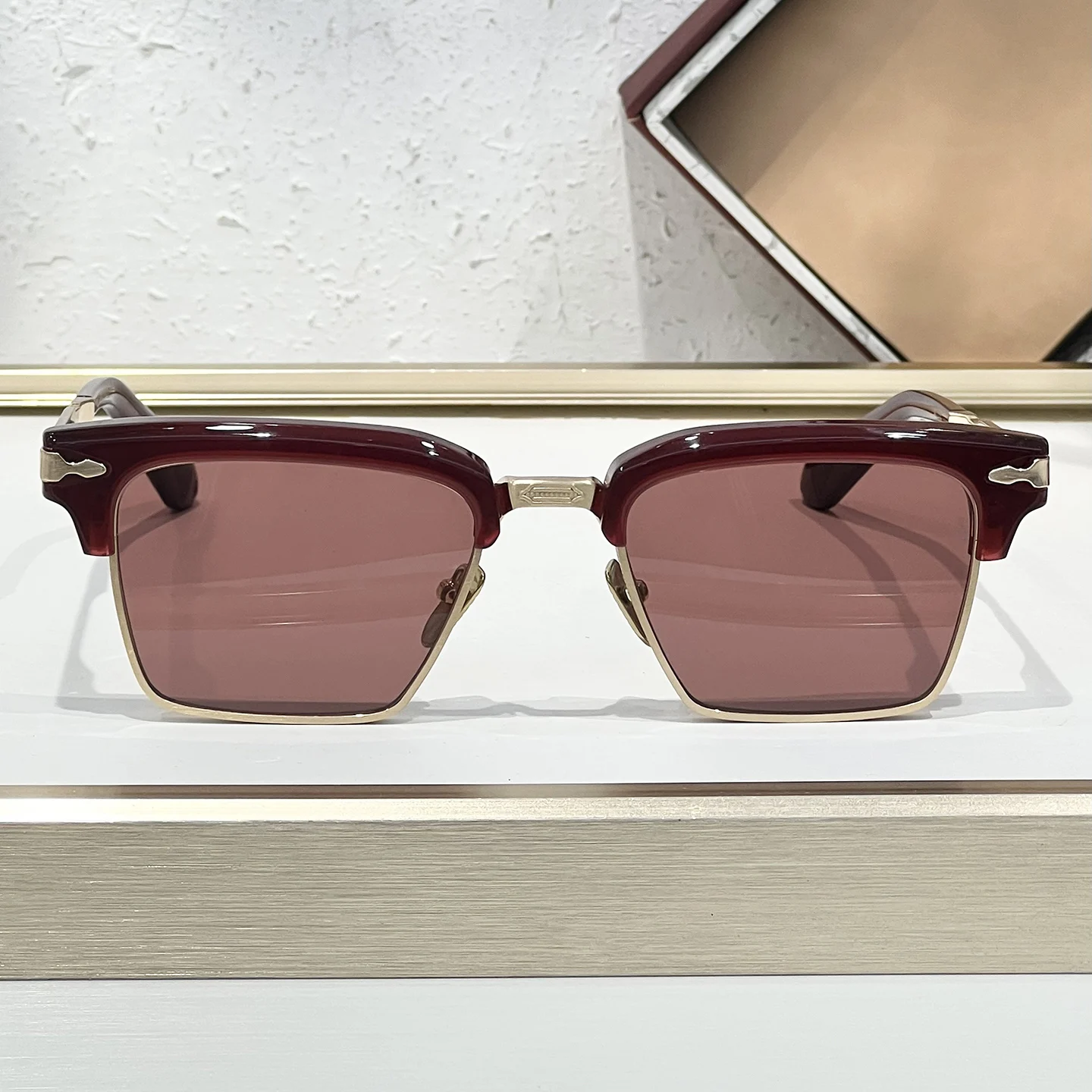

Fashion boutique ALIN vacation square Japanese handmade acetate fiber men sunglasses luxurious outdoor wear red women glasses