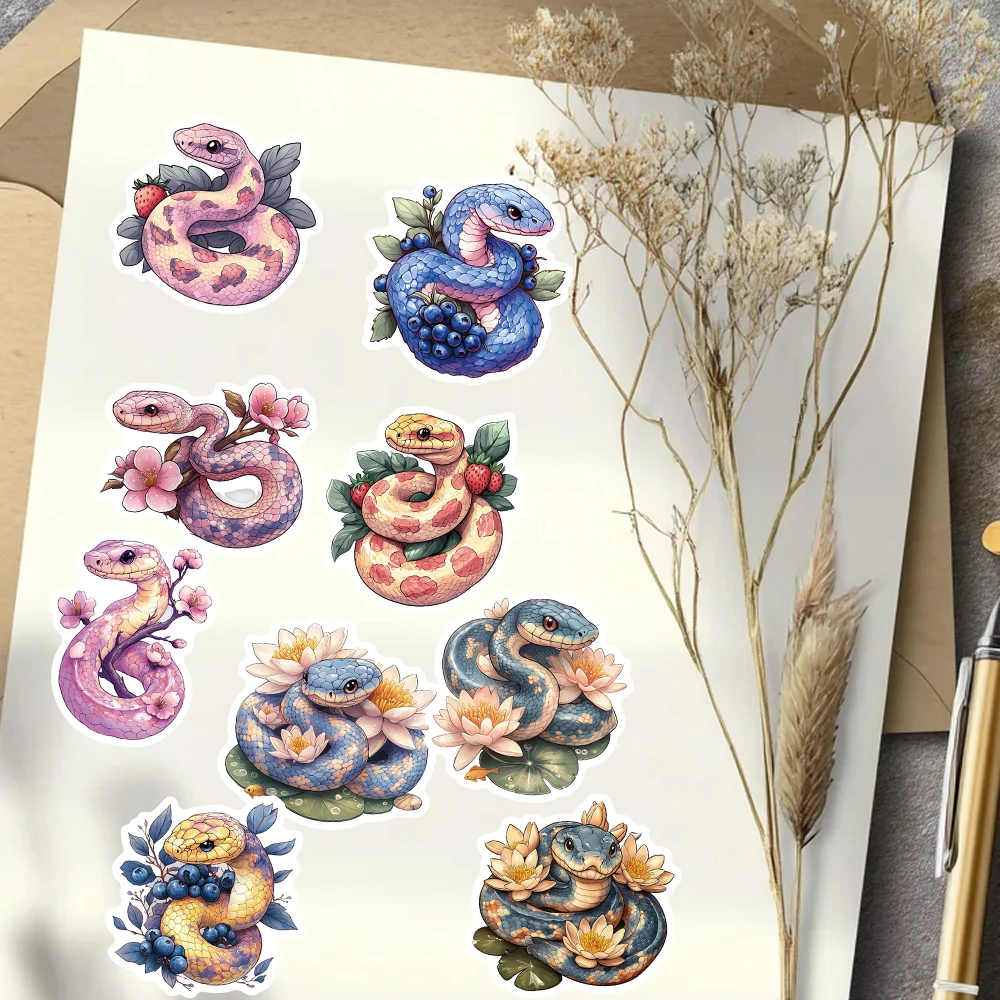 54PCS Ethereal Fantasy Snake Stickers Pack - Kawaii Floral Reptile Decals for Laptop, Water Bottle, Phone Case & Room Decor