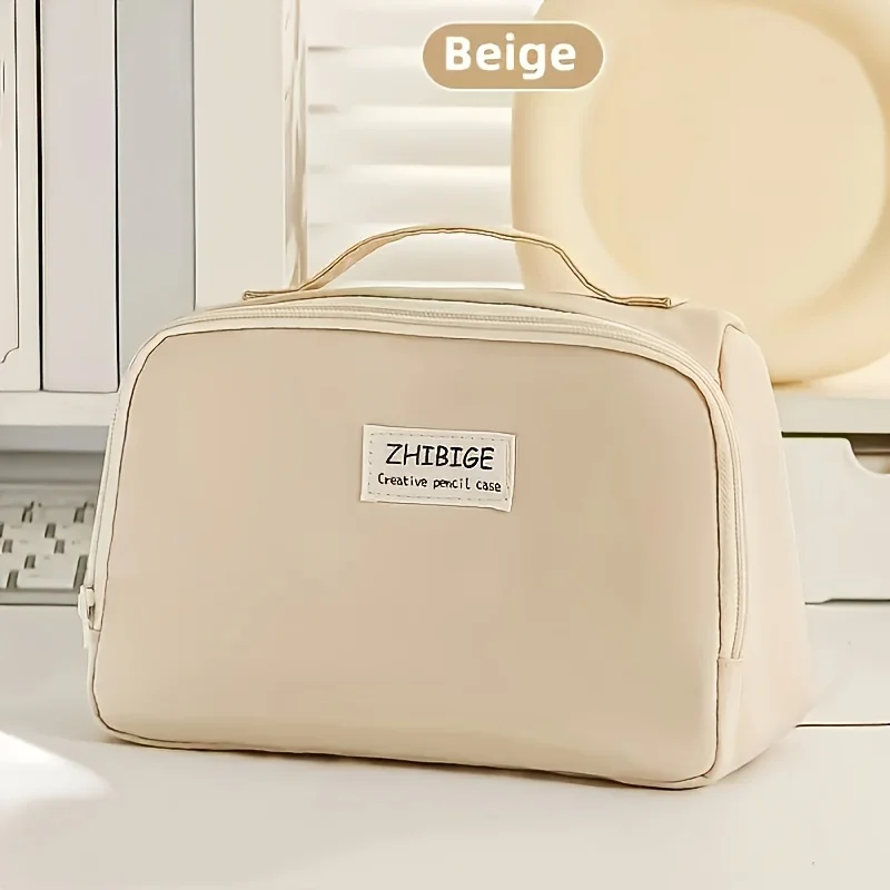 Extra-Large Polyester Pencil Case, Durable & Spacious, Multi-Purpose for School, Office, Makeup Storage, Portable Design