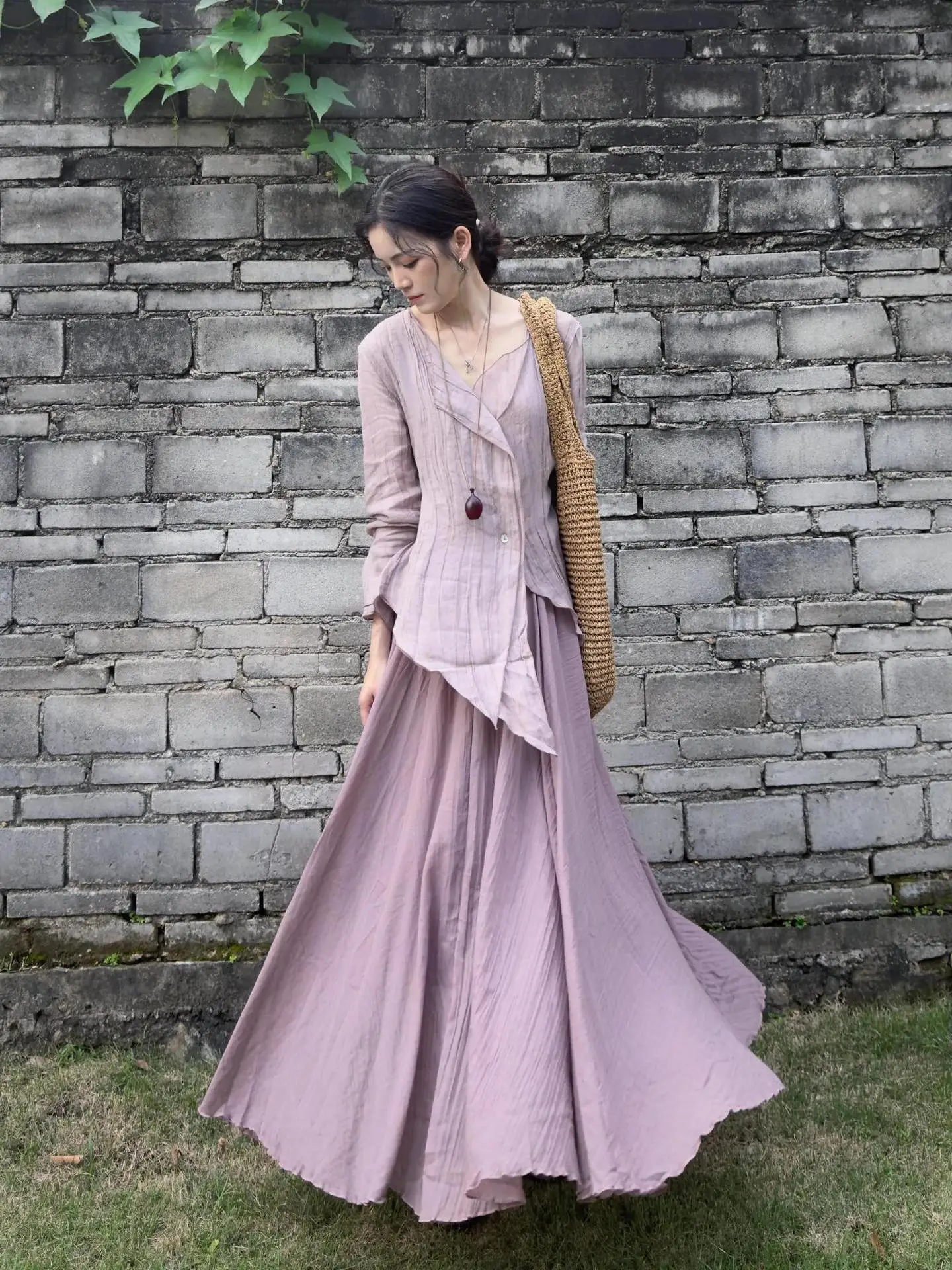 New Chinese Style Loose Women's Shirt And Skirt Set Linen Material Morning Autumn Set Casual Daily Wear Four Seasons Universal