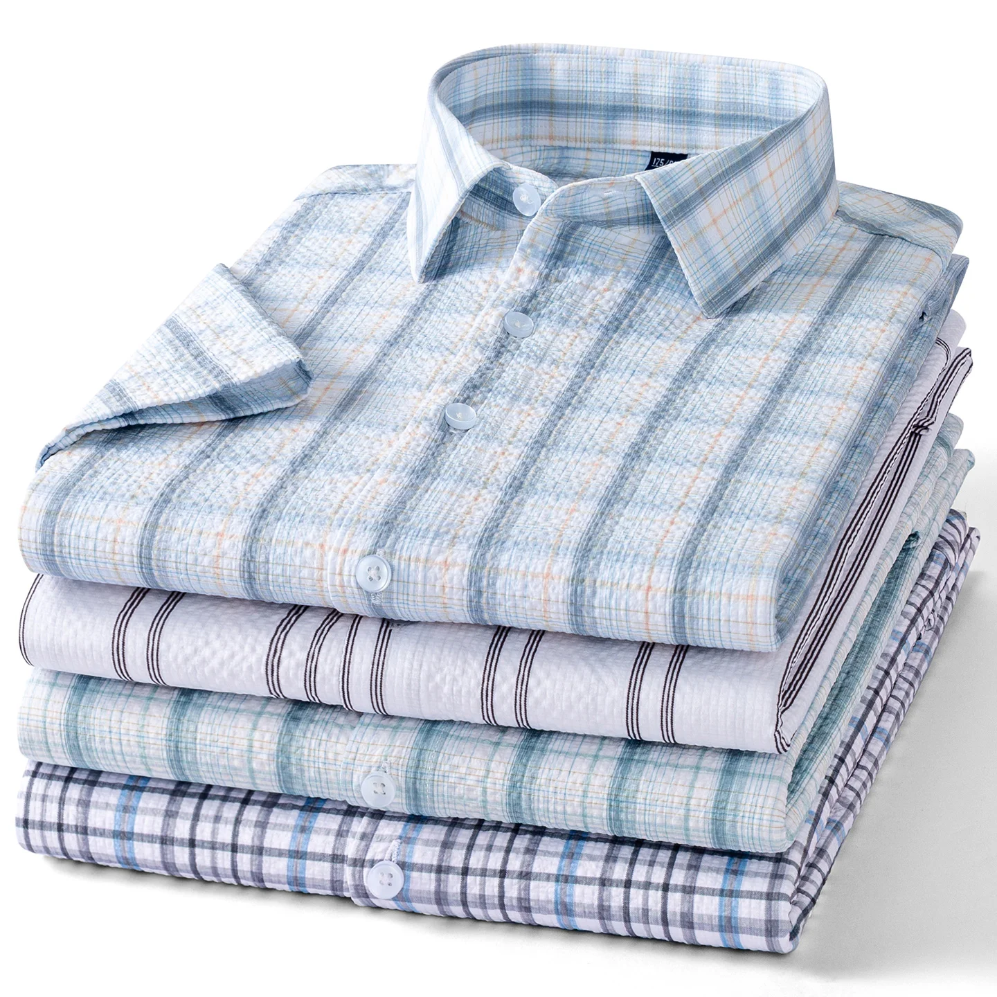 

Summer thin plaid short sleeve shirts for men casual plain tops fashion korean popular chemise striped clothes