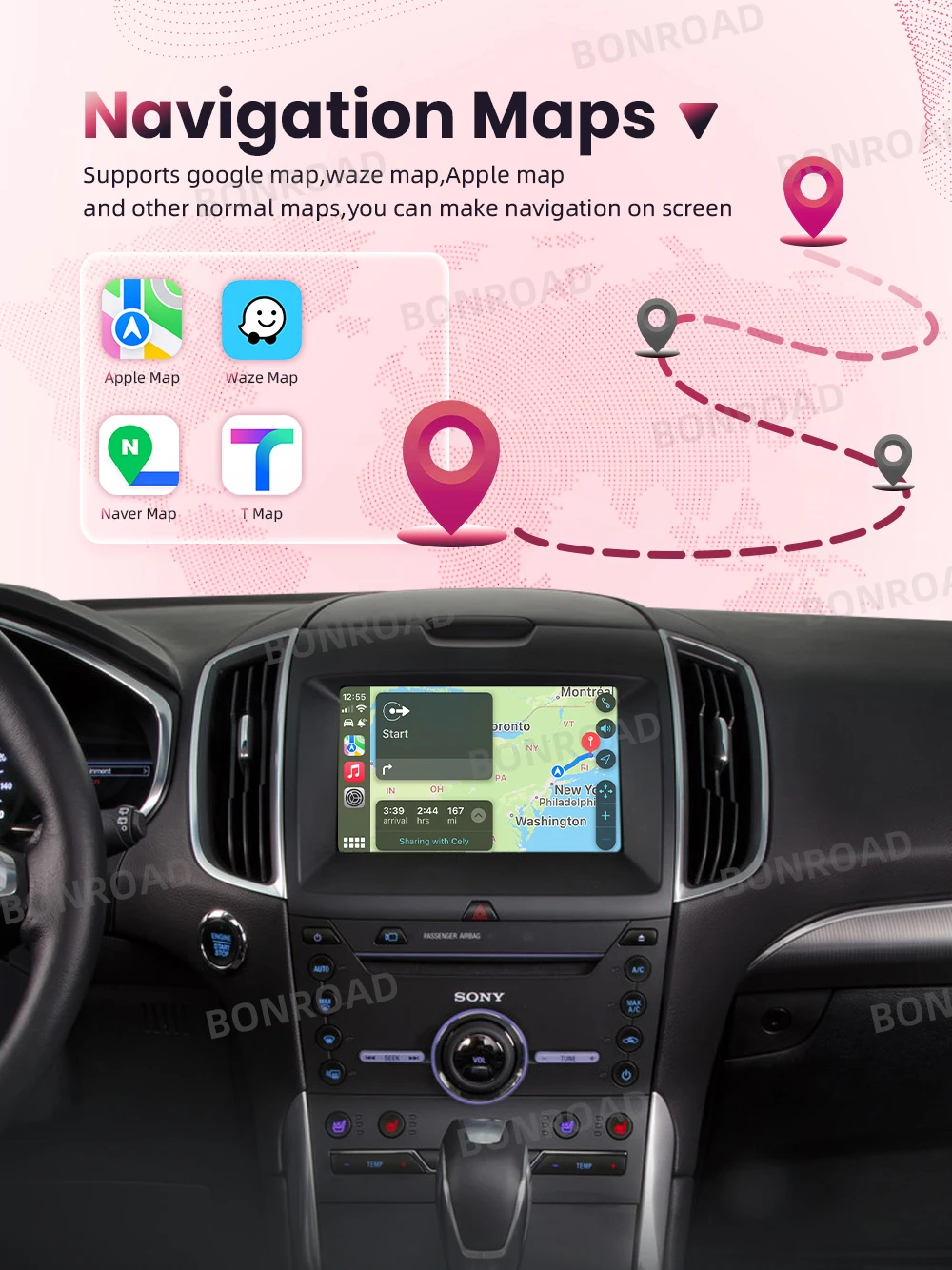 BONROAD Drahtlose CarPlay Android Auto Interface Modul Für Ford Edge Taurus F-150 Explorer Escape 2013-2016 Bluetooth Adapter – Detail 6