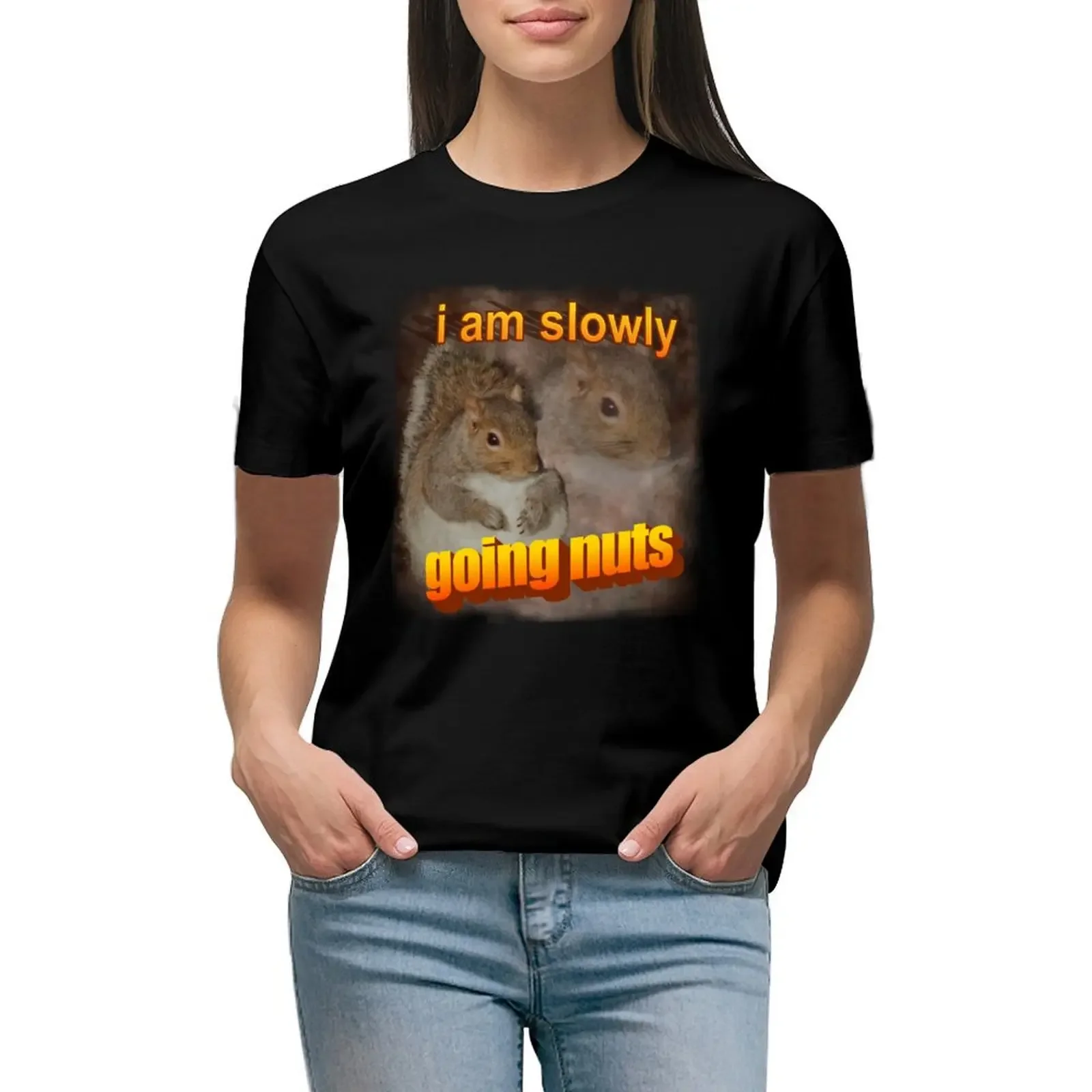 

I am slowly going nuts squirrel word art T-Shirt female summer top aesthetic clothes shirts graphic tees Women's t-shirt