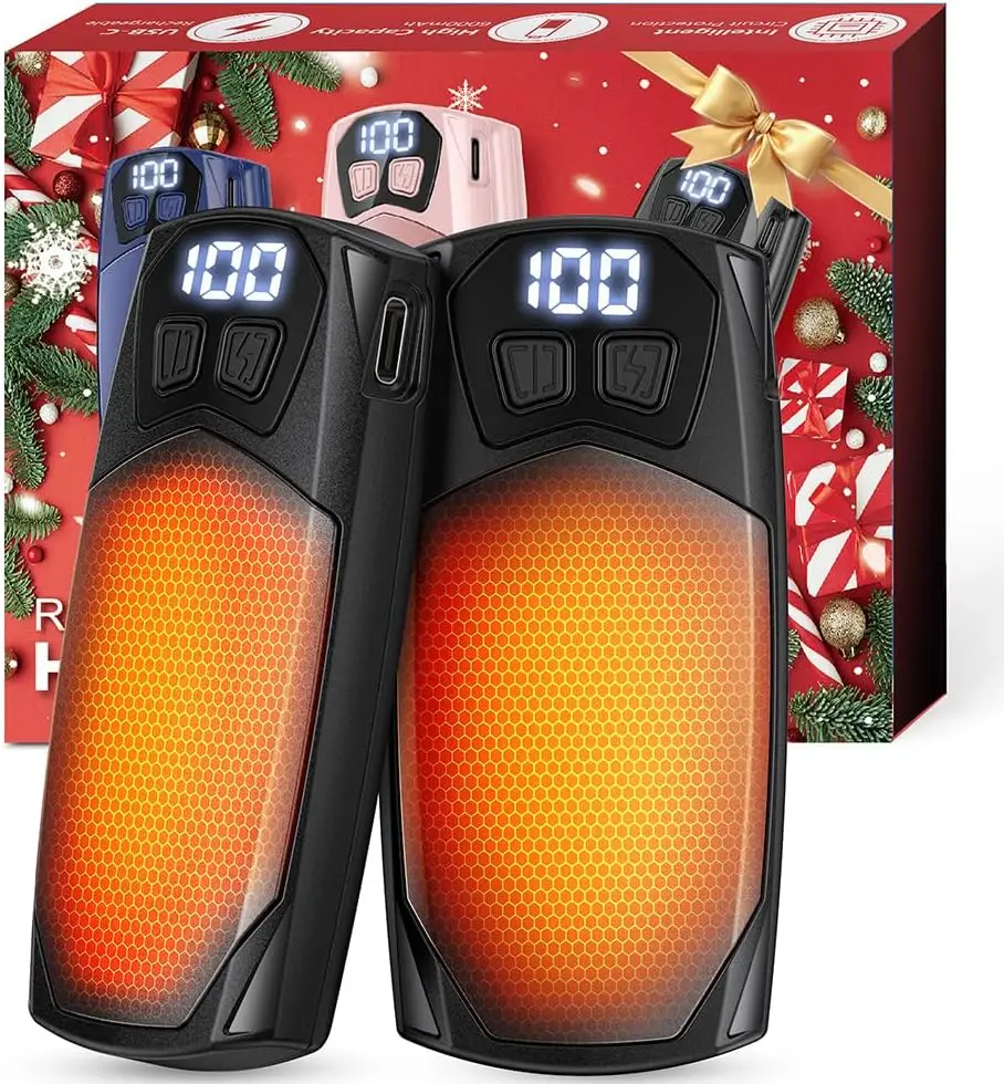 

Перезаряжаемые грелки для рук, 2 шт., 6000 мАч, 5-уровневое нагревание, светодиодный дисплей, длительный срок службы 20 часов, портативный обогреватель 2-в-1, подарок для мужчин/Wo