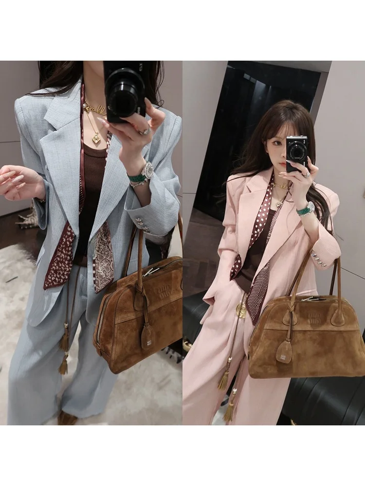 

Mimius Women's Wool Suit Casual Loose Fit Two-Piece Set Breathable Lightweight Spring Autumn Fashion Chic Workwear