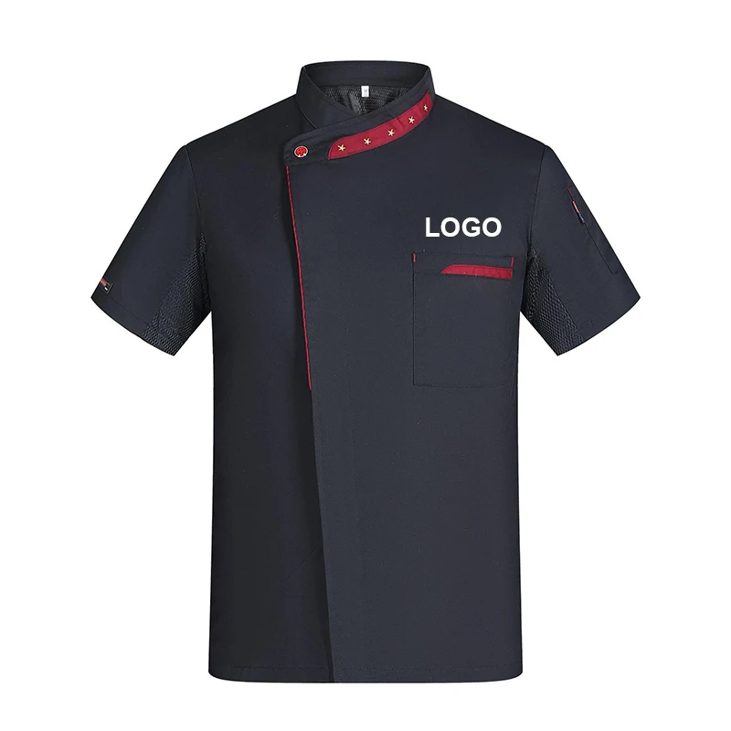 black Chef Costume Restaurant kitchen Cooking Shirt Short sleeves Hotel Catering Waiter Uniform Bakery Overalls Customized Logo