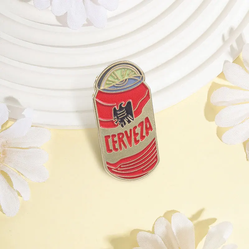Mexican Cerveza Beer Can Enamel Pins Vintage Beer Can With Lime Slice Eagle Pattern Brooch Lapel Pin Beverage Badge Jewelry Gift