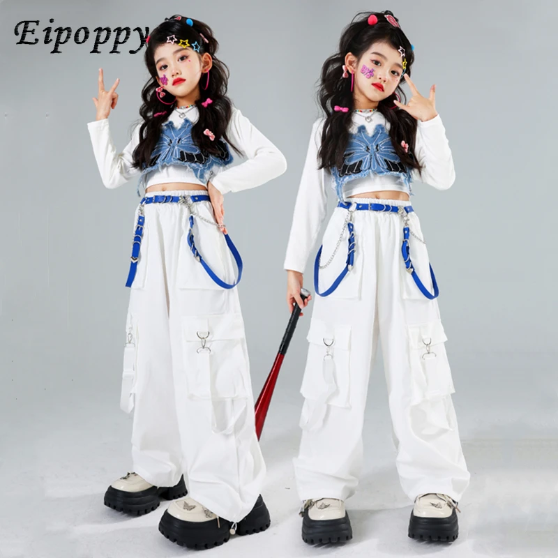 

Children Jazz Street Dance Clothes Sets Girls Hip Hop Crop Top Sweet Butterfly Vest Pants