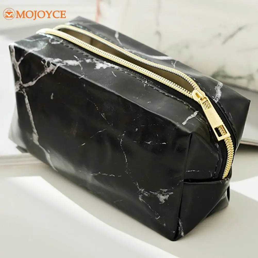 Marble Patterned Makeup Storage Bags PU Leather Travel Toiletry Wash Bags Large Capacity Portable Women's Cosmetic Organizer Bag