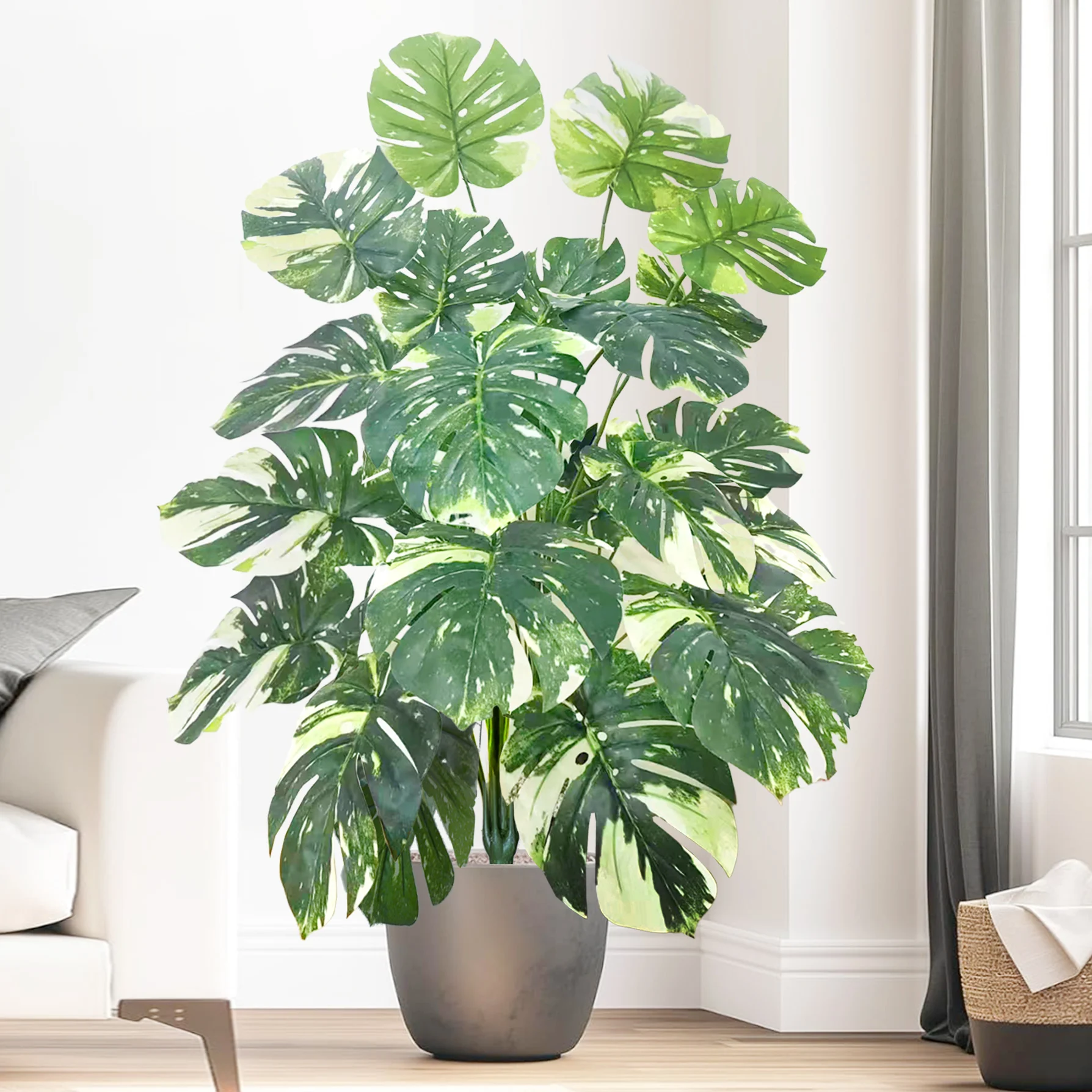 60-105cm /40.5in Artificial Monstera Plants Fake Palm Tree Plastic Turtle Leaves Green Tall Plants For Home Garden Room Decor