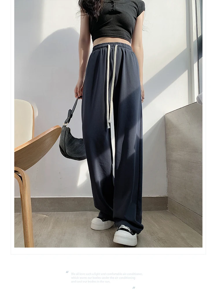 Thiened Fce Pantaloni a gamba larga da donna a vita alta Spor Slim pantaloni lunghi dritti casual larghi autunno inverno coreano Sle