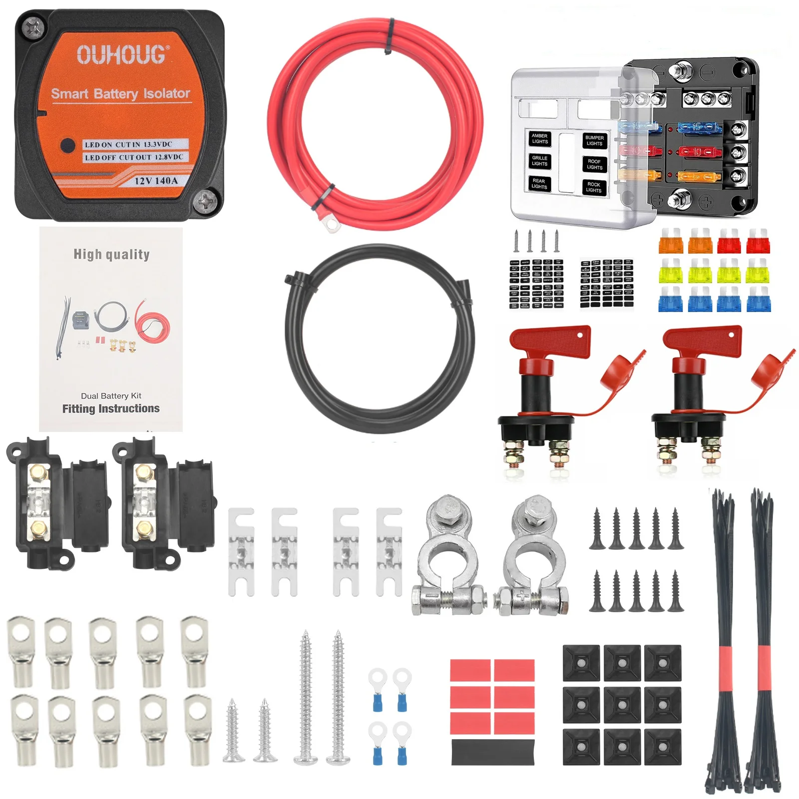 10m Voltage Sensitive Split Charge Relay Kits 12V 140A Voltage Sense VSR Camper Van