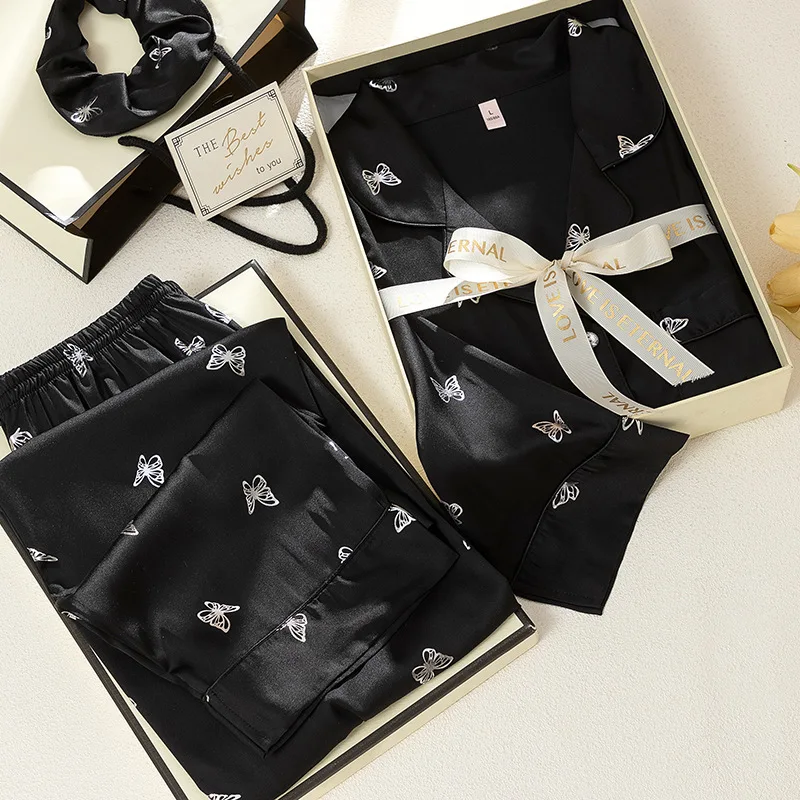 

Women Sleepwear 2PCS Pajamas Set Sexy Print Butterfly Long Sleeve Trouser Suits Loungewear Loose Casual Home Clothes Pyjama