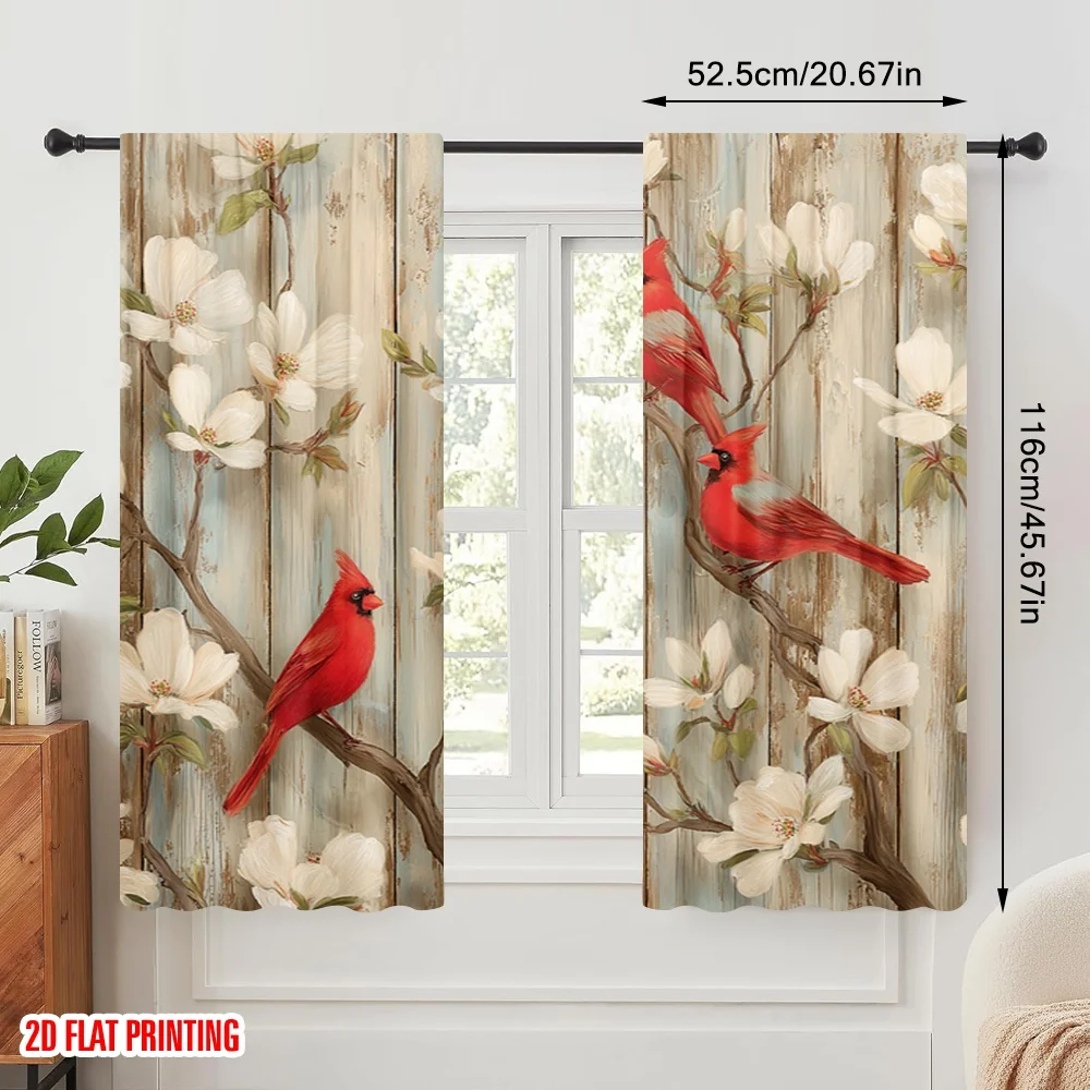 2pcs,2D plane printing Light Filtering Curtains Cardinal Symphony Versatile Durable Polyester (without rod) Gifts for Living