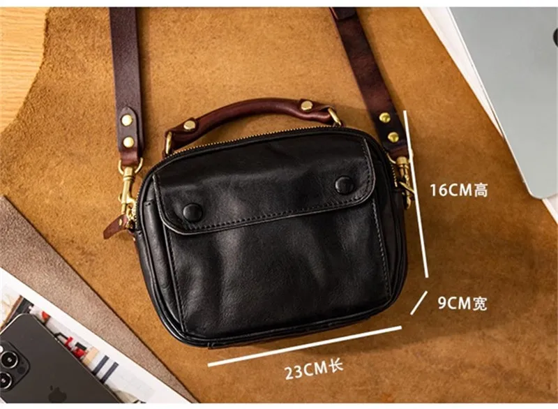 Modische, hochwertige Herren-Umhängetasche aus echtem Leder, lässige Designer-Luxus-Schultertasche aus echtem Rindsleder in Schwarz. – Detail 1