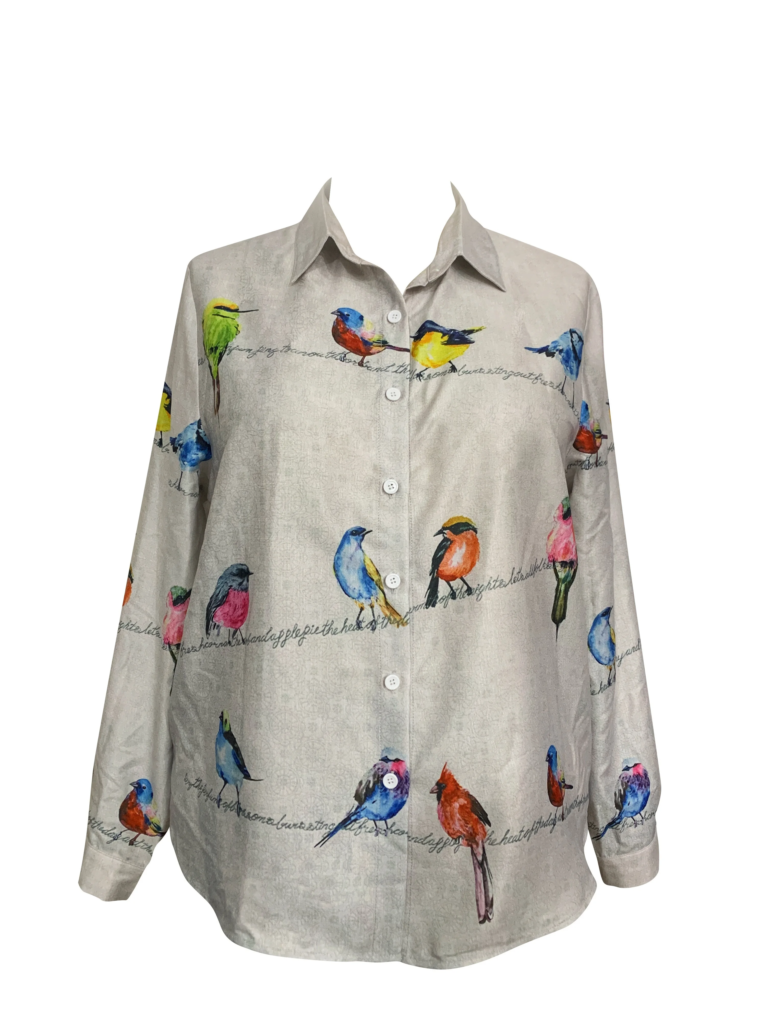 2024 Women\'s New Shirt Cartoon Bird 3D Pattern Fashionable Collar Women\'s Long Sleeve Shirt Daily Street Casual Women\'s Top