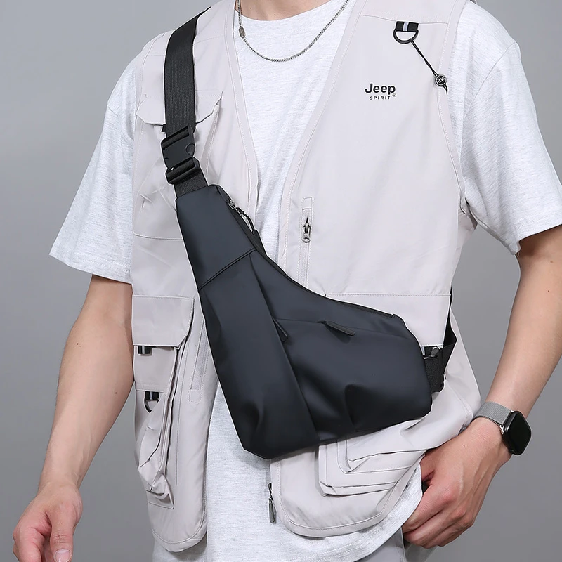Anti Theft Close Fitting Chest Bag Men's Leisure Leather Film Triangle Bag Crossbody Card Wallet Sports Cycling Riding Sling Bag