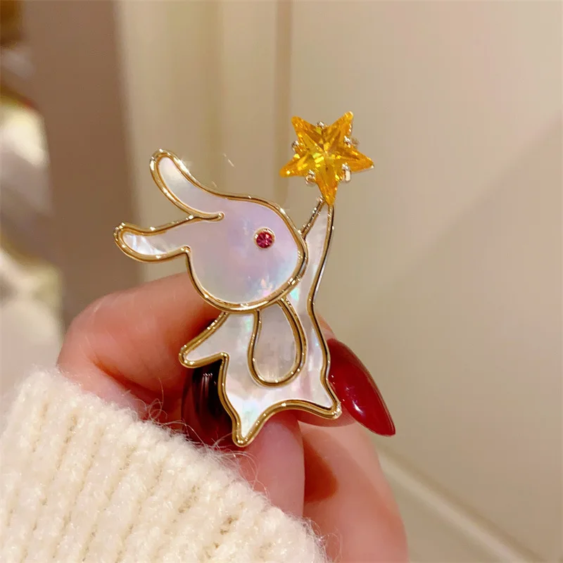

Cute Rabbit Brooches For Women Girl Gold Color White Shell Lovely Fashion Accessories Fine Jewelry Party Gift Brooch