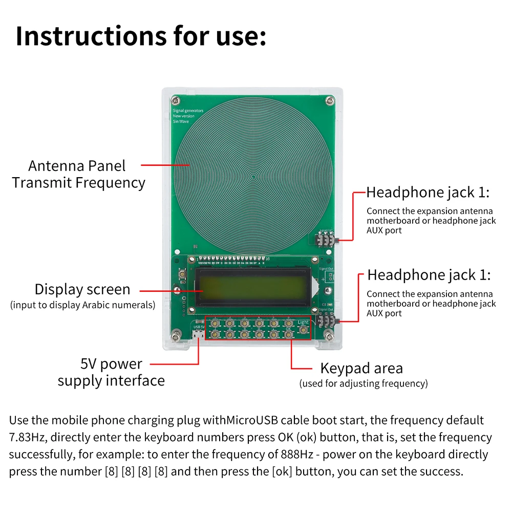 DC 5V 0.1Hz-99999Hz FM Schumann Wave Signal Generator Sine Wave Signal Generator External Antenna Board Micro USB Interface