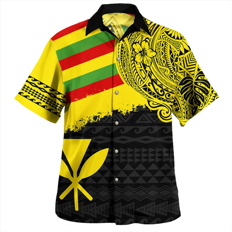 

New Summer Vintage 3D Polynesian Islands Printed Shirts Polynesian Coat Of Arm Graphic Short Shirts Men Fashion Cool Clothes Top