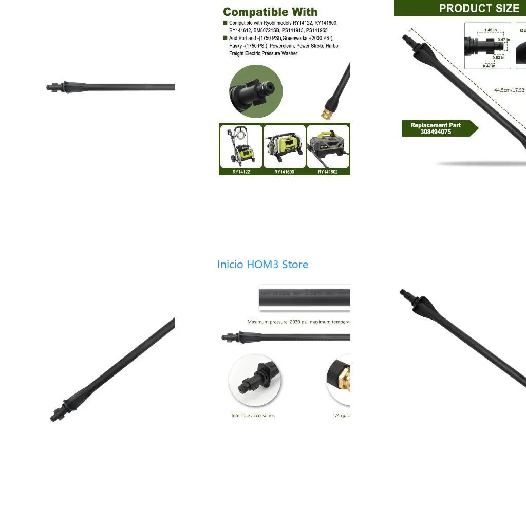 A5YD Professional Pressure Washer Wand 1900PSI Weather Resistant With 1/4inch Quick Connector for Car Washing Machine