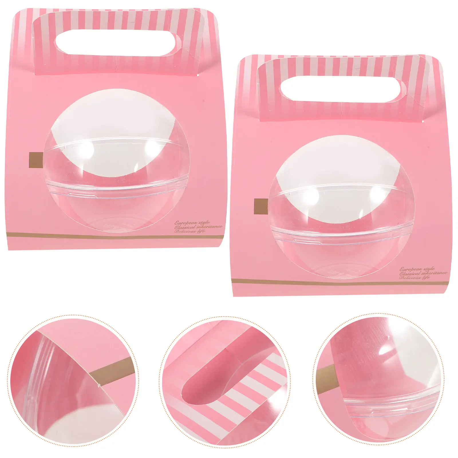 10 Piezas de Envases Redondos Transparentes para Mousse, Caja de Pastel en Forma de Bola, Contenedor Desechable para Guardar Pasteles, Pan y Galletas, Diseño Portátil, Color Rosa