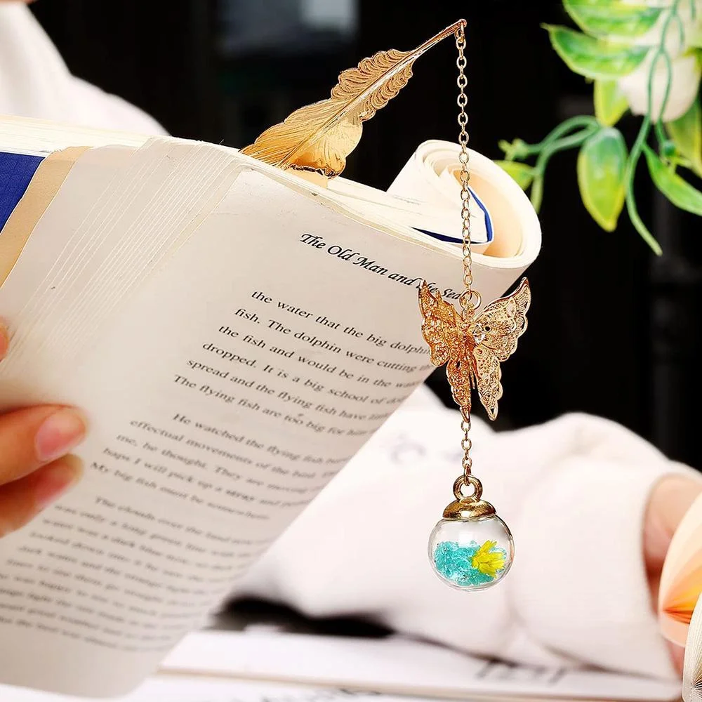 علامة مرجعية أنيقة من الريش المعدني - هدية مثالية للنساء ومحبي الكتب والمعلمين والأم - هدية عيد الميلاد/الكريسماس/عيد الأم