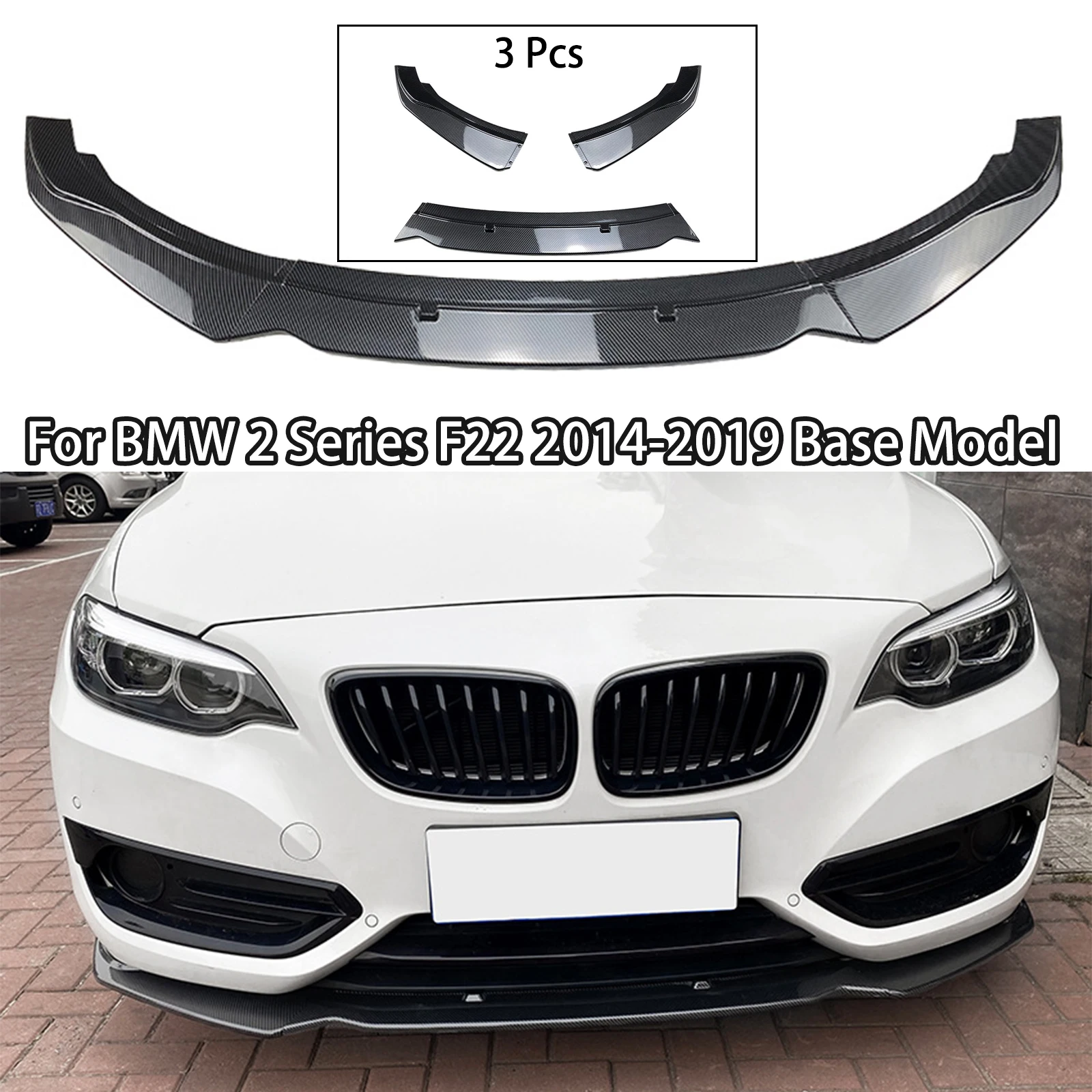 

For BMW 2 Series F22 F23 220i 225i 228i 2014-2019 Base Model Front Bumper Lip Splitter Diffuser Spoiler Carbon Fiber Look