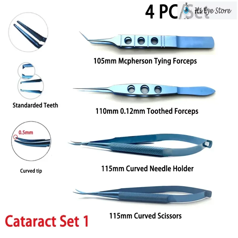 Oftalmologia Instrumentos Cataract Set Phaco Set Tweezers Needle Holders 4pcs/set Ophthalmic Microsurgical Instruments