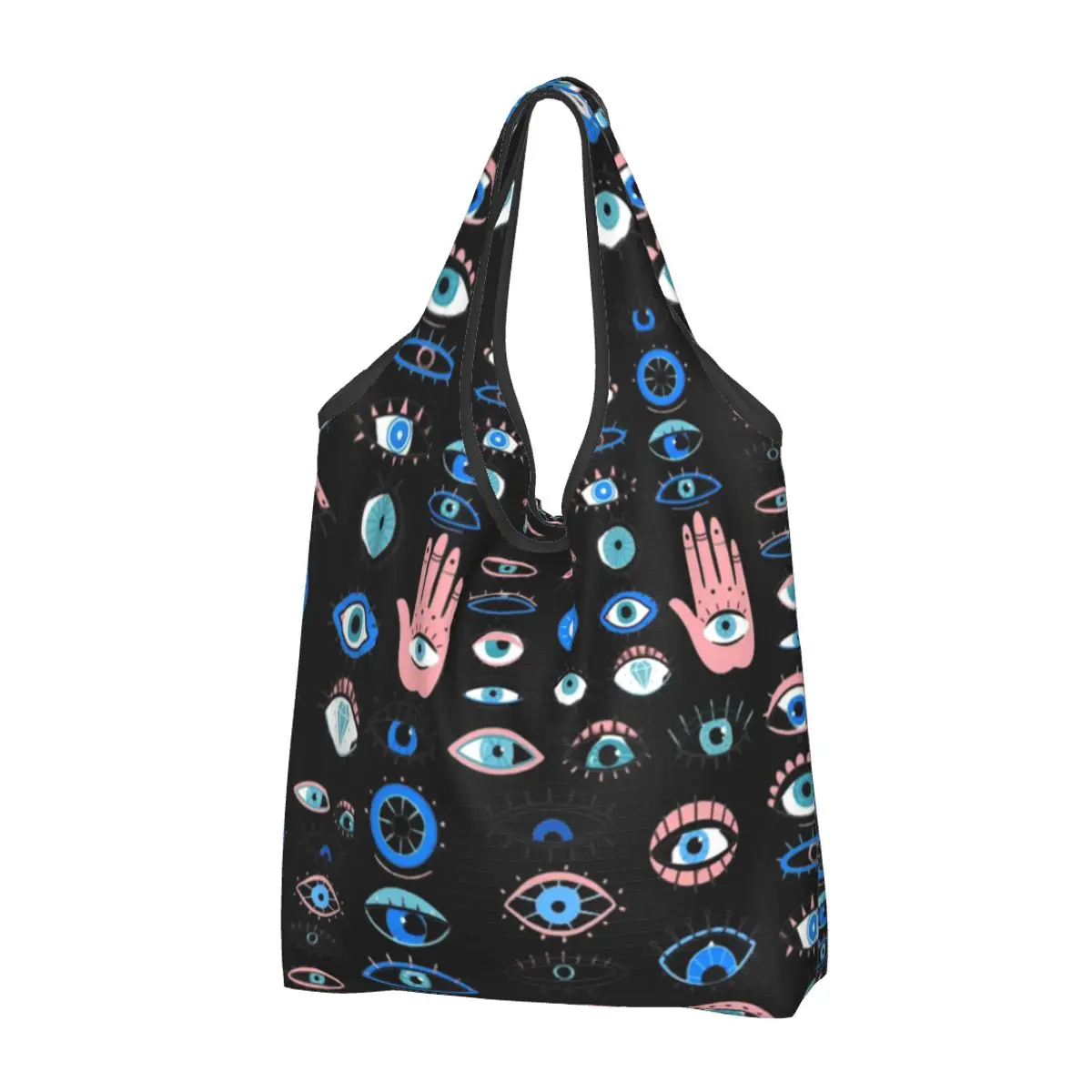 Evil Eye Groceries Shopping Bag Funny Shopper Shoulder Tote Bag Big Capacity Portable Mediterranean Culture Handbag