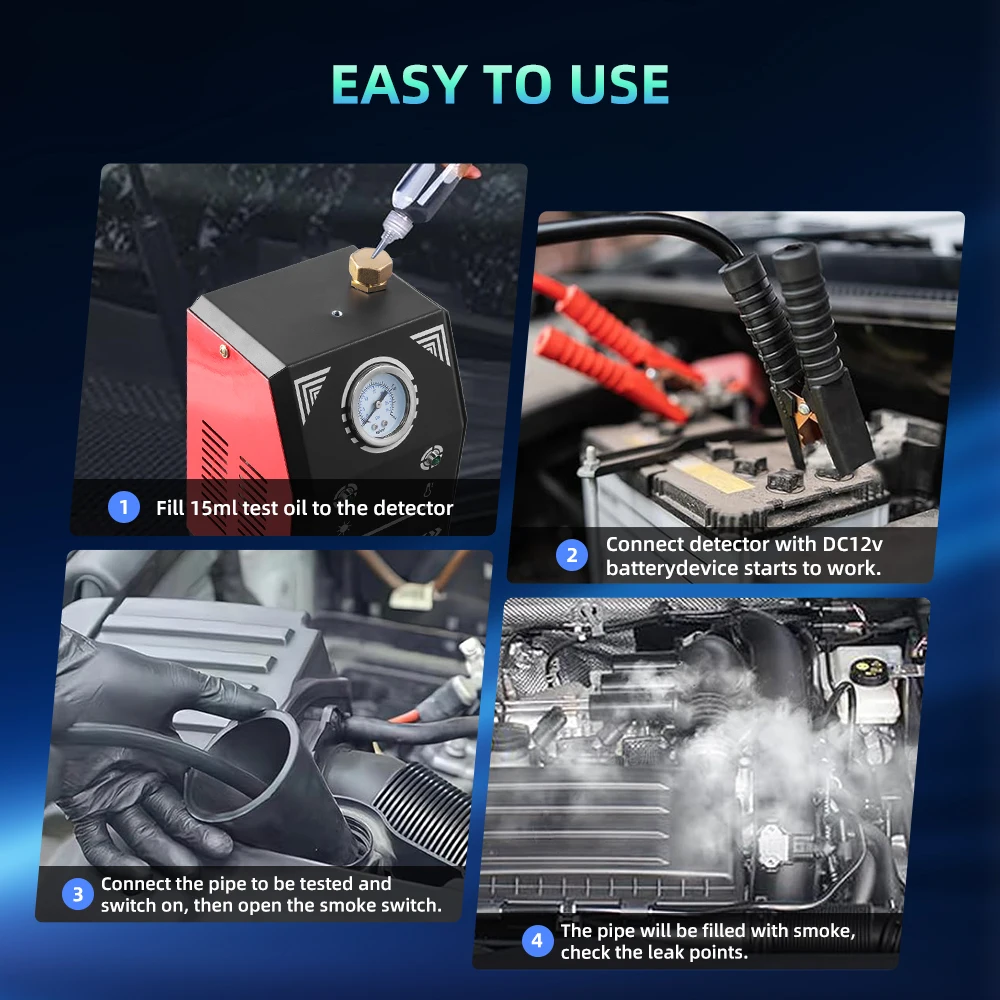Rilevatore di Perdite di Fumo Auto Degreat con Pompa d'Aria Integrata, Tester a Vuoto Diagnostico per Test del Sistema di Tubazioni di Auto e Moto