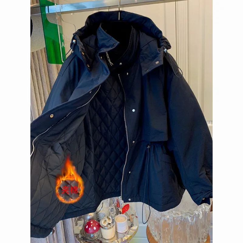 زائد حجم المرأة Jaet الخريف الشتاء موضة جديدة معطف مقنع فضفاض للسيدات E12413