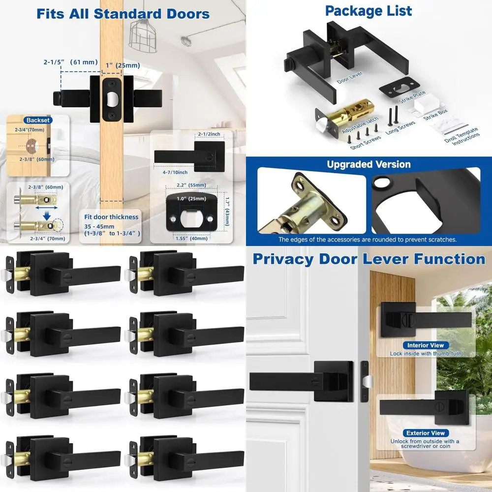

Набор из 8 черных дверных ручек для внутренних дверей с замком-невидимкой, прочные рычаги для спальни и ванной комнаты