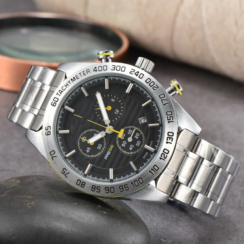 ​2025 Men's Luxury Chronograph Watch Stainless Steel Sapphire Crystal Waterproof 100M 6-Hand Multi-Function Date Display